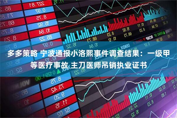 多多策略 宁波通报小洛熙事件调查结果：一级甲等医疗事故 主刀医师吊销执业证书